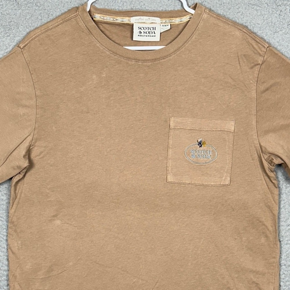 Scotch Soda T-Shirt Mens Medium Tan Brown Pocket Tee Crewneck Short Sleeve EUC